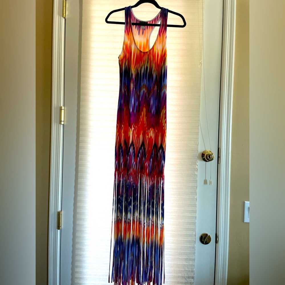 Venus vibrant fringed maxi racer back tank dress. Sz M-Tall